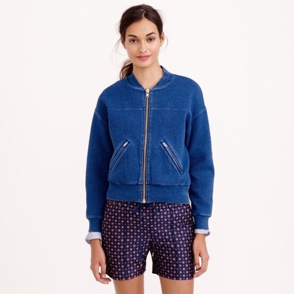 J.Crew Quilted Indigo Bomber Jacket Full Zip Cotton Size‎ XS